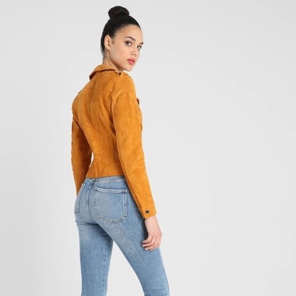 BEST JACKET FULLY LINED SOFT SUEDE LEATHER | AMBER GOLD YELLOW MUSTARD NUGGET OR - Picture 12 of 14